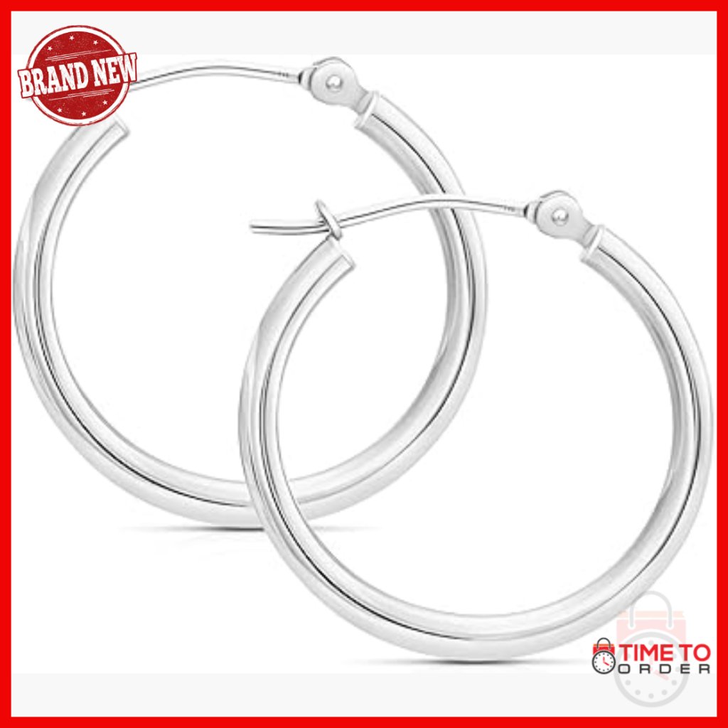 14k White Gold Hoop Earrings, 2mm Thick, 22mm Round Polished
